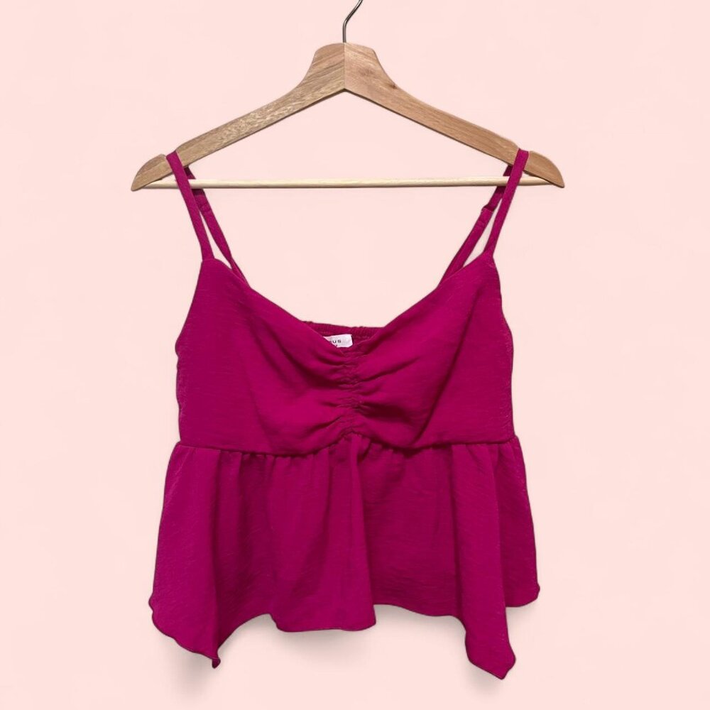 Pink ruched tank top with criss cross straps #preppy